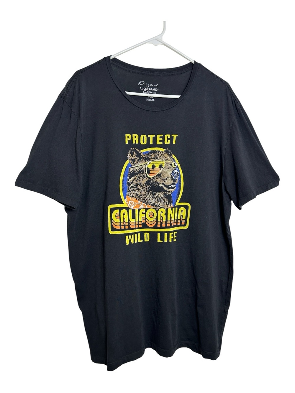 VTG Black Lucky Brand Men’s Protect California Wildlife Graphic Tee Size XL